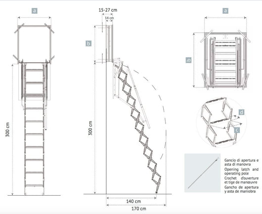 SCALA RETRATTILE A PARETE Cm 70X90 H300 A PANTOGRAFO SCARI WALL