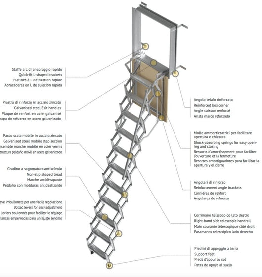 SCALA RETRATTILE A PARETE Cm 70X130 H300 A PANTOGRAFO SCARI WALL