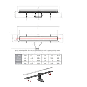 Canalina doccia da 300 mm con griglia inox reversibile