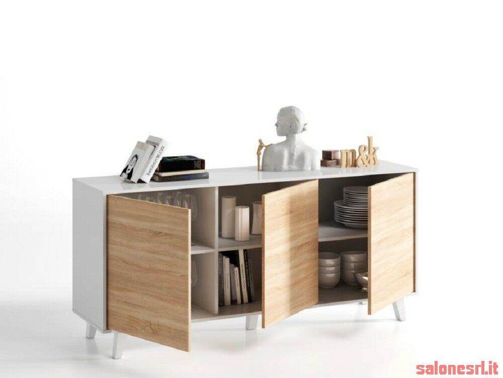 KIT MOBILE CREDENZA 3A  ZAIKEN  CM.154X41X75H. BIANCO / ROVERE