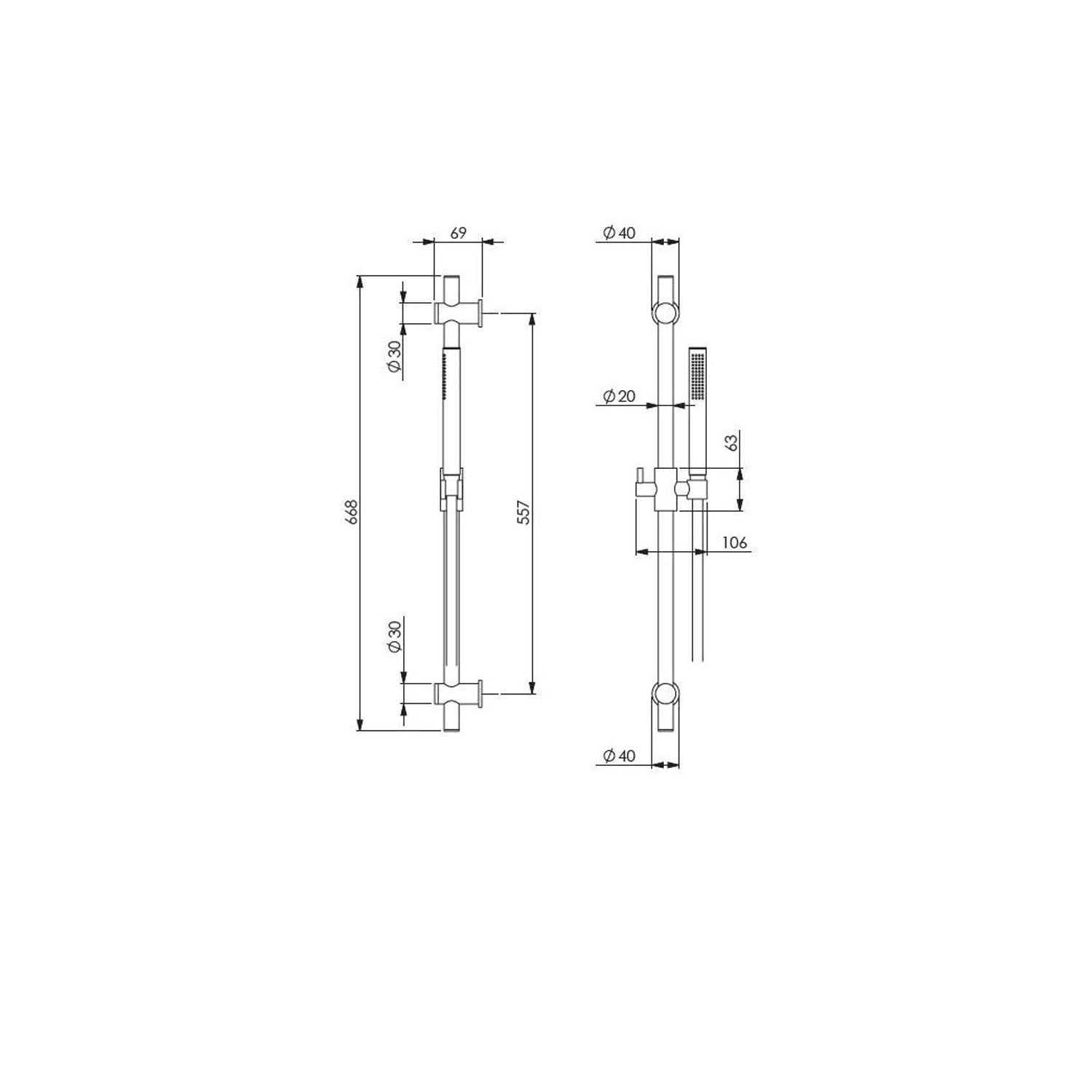 Saliscendi doccia in ottone nero opaco serie minimal Keller Taps