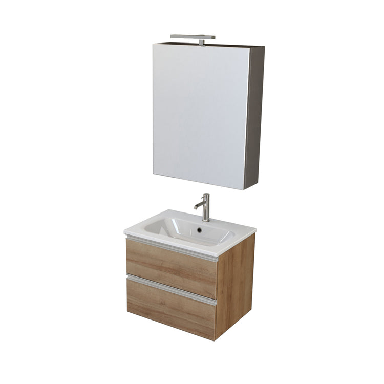 Composizione bagno sospesa Nexu 2 cassetti con lavabo specchio con lampada LED 60x50 cm rovere