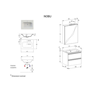 Composizione bagno sospesa Nexu 2 cassetti con lavabo specchio con lampada LED 60x50 cm rovere