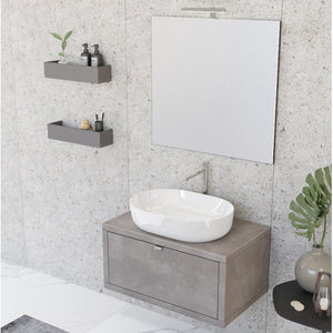 Composizione bagno sospesa Nyumba a 1 cassetto con lavabo, specchio e lampada LED 80x40 cm grigio caldo