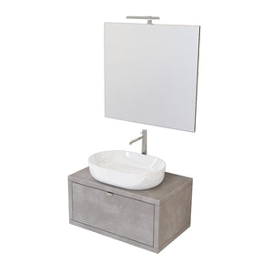 Composizione bagno sospesa Nyumba a 1 cassetto con lavabo, specchio e lampada LED 80x40 cm grigio caldo