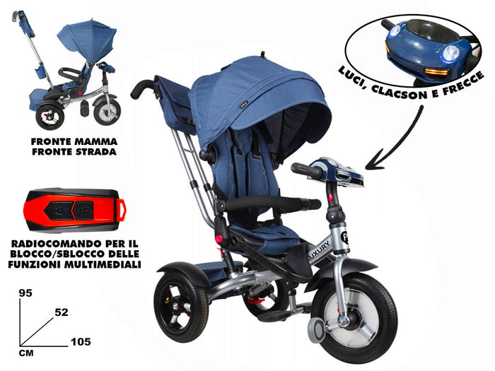 Triciclo Passeggino per Bambini 95x52x105 cm con Seggiolino Reversibile Jolly Blu