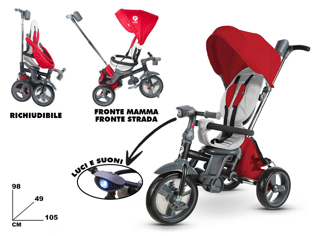 Triciclo Passeggino per Bambini 98x49x105 cm con Seggiolino Reversibile Ciao Rosso