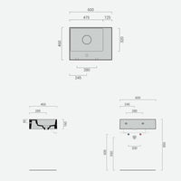 Lavabo lavatrucco monoforo Domus Falerii bianco lucido 60x46 cm con vasca a destra