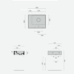 Lavabo lavatrucco monoforo Domus Falerii bianco lucido 60x46 cm con vasca a sinistra