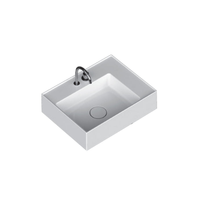 Lavabo lavatrucco monoforo Domus Falerii bianco lucido 60x46 cm con vasca a sinistra