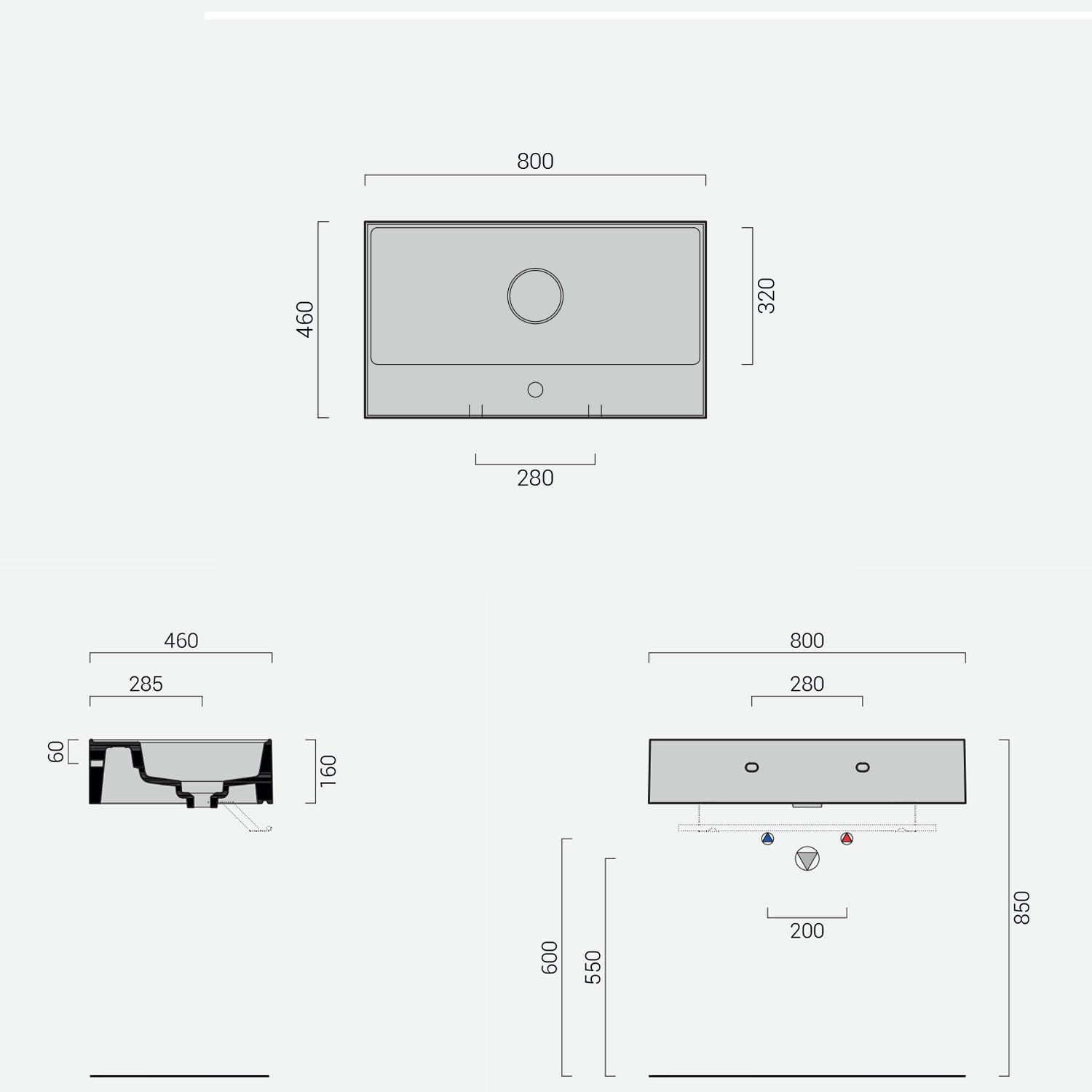 Lavabo lavatrucco Domus Falerii bianco lucido 80x46 cm installazione sospesa o da appoggio