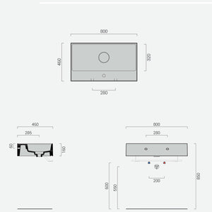 Lavabo lavatrucco Domus Falerii bianco lucido 80x46 cm installazione sospesa o da appoggio