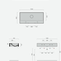 Lavabo lavatrucco doppio rubinetto Domus Falerii 100x46 cm installazione sospesa o da appoggio