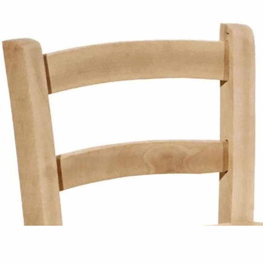 Sgabello legno grezzo con schienale e seduta legno massello h 67cm 