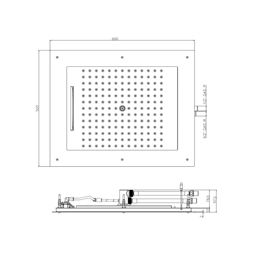 Soffione doccia acciaio inox cromo Bossini Frame Multifunzione 60x50 cm 2 getti