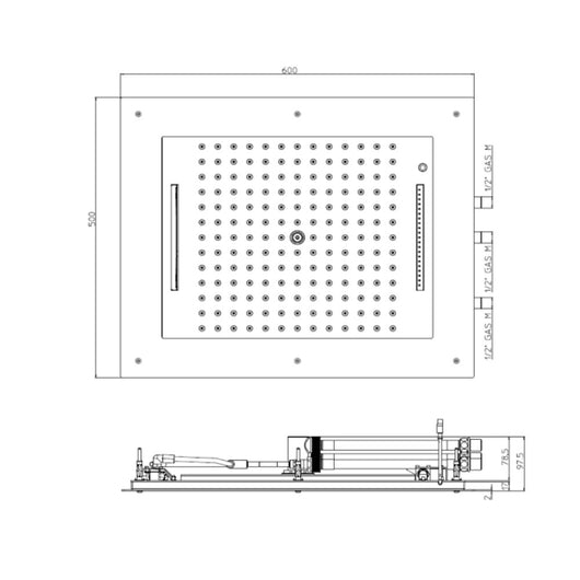 Soffione doccia acciaio inox cromo Bossini Frame Multifunzione 60x50 cm 3 getti