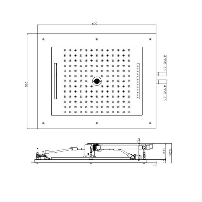 Soffione doccia acciaio inox cromo Bossini Frame Multifunzione 60x50 cm 4 getti, uno kneipp