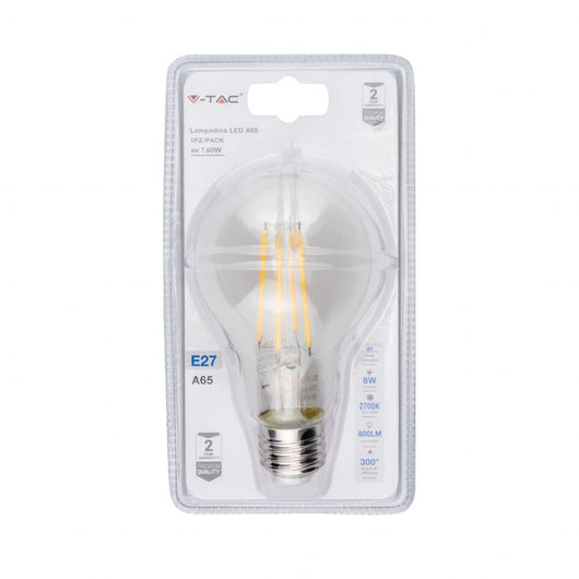 Lampadina LED E27 8W A67 filamento 2700K (Blister 1 Pezzo)