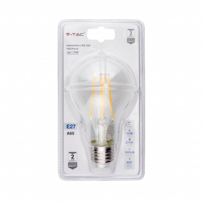 Lampadina LED E27 10W A65 filamento 2700K (Blister 1 Pezzo)