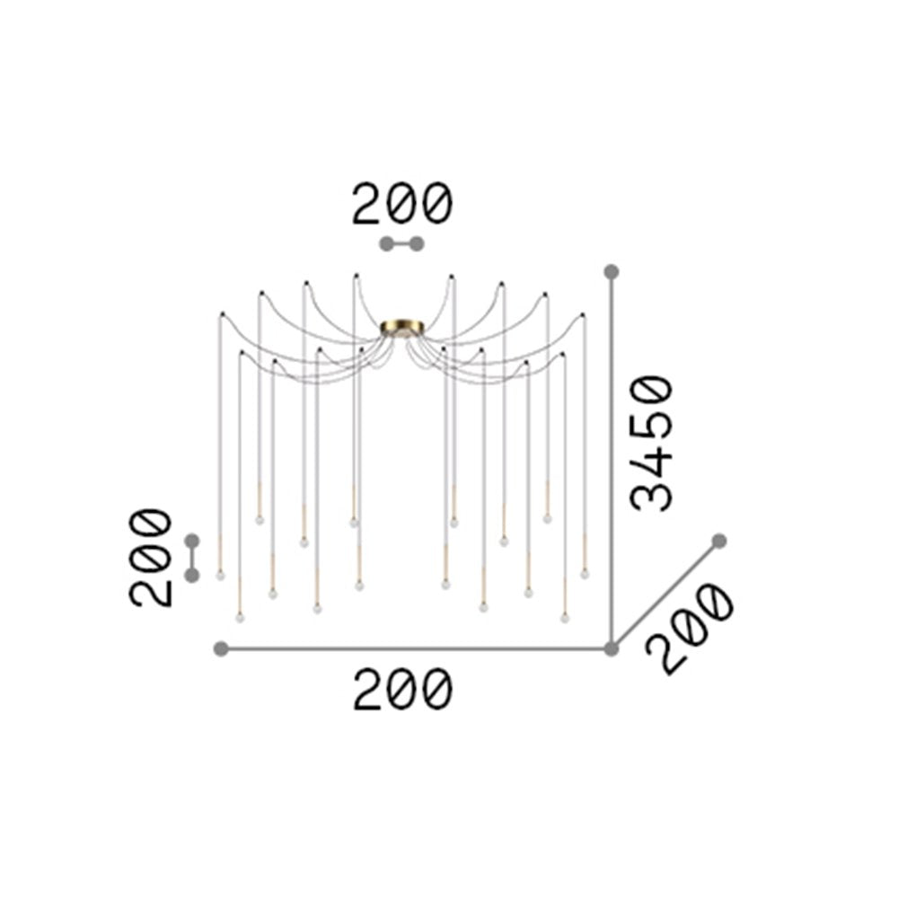 Sospensione Industrial-Minimal Lucciola Metallo Ottone 16 Luci Led 16W 3000K