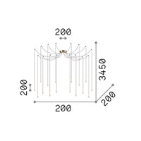 Sospensione Industrial-Minimal Lucciola Metallo Ottone 16 Luci Led 16W 3000K