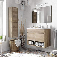 Mobile Bagno cm 80 Rovere venato con lavabo, specchio e colonna inclusi