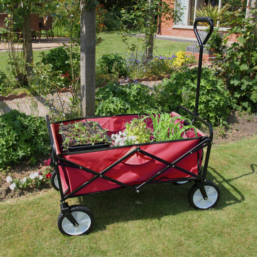 Carretto Carrello Giardinaggio Pieghevole Rimorchio Carriola da Giardino Rosso