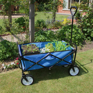 Carretto Carrello Giardinaggio Pieghevole Rimorchio Carriola da Giardino Blu