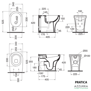 Sanitari Filo parete Pratica Ceramica Azzurra WC + BIDET + SEDILE in OFFERTA filo muro