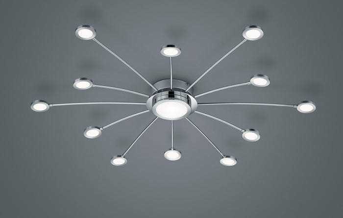 Plafoniera Led Soffitto Interno Cromata 12 luci + 1 Telcomando Bodrum GD Trio