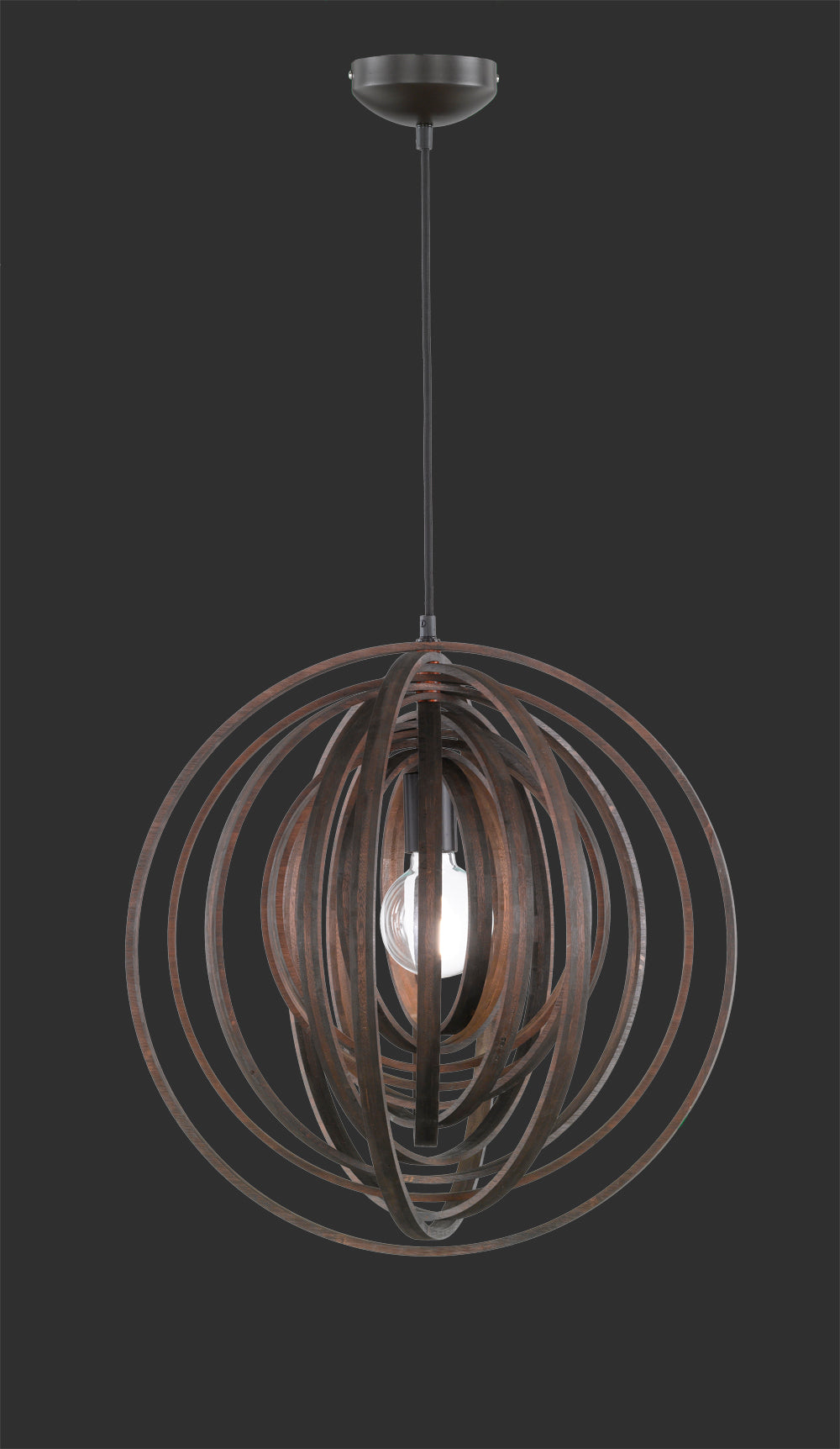 Lampada Sospensione Interno Sfera Cerchi di Legno Marrone 6W Boolan GD Trio