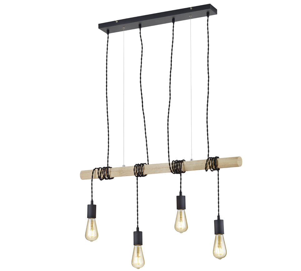 Lampada Sospensione Legno e Metallo 4 Portalampada Pendenti Brody GD Trio