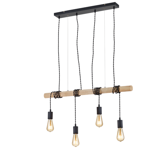 Lampada Sospensione Legno e Metallo 4 Portalampada Pendenti Brody GD Trio