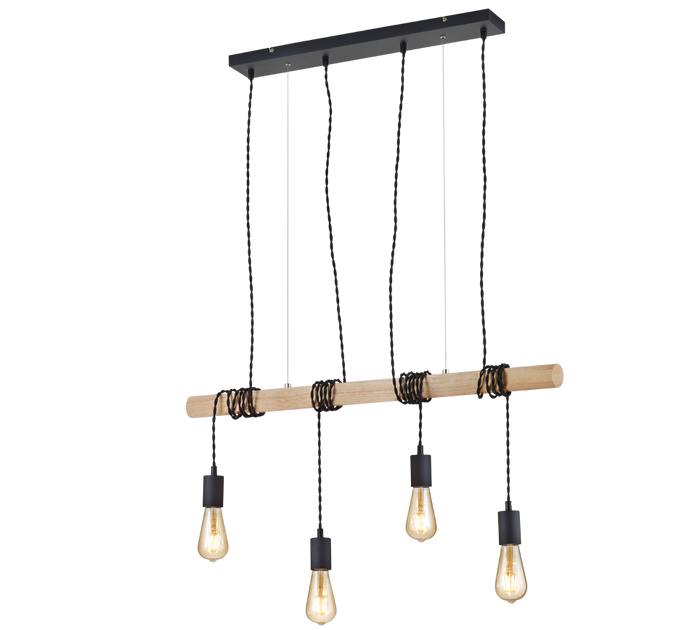 Lampada Sospensione Legno e Metallo 4 Portalampada Pendenti Brody GD Trio