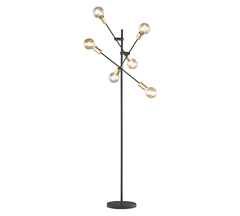 Lampada Piantana 3 Braccia Orientabili 6 Luci Nero e Oro Cross GD Trio