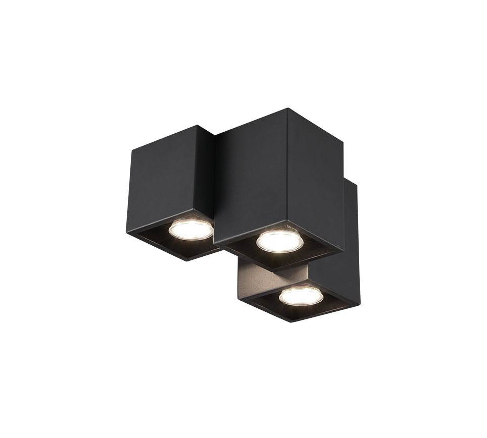 Plafoniera Soffitto Interno 3 Cubi Neri Moderni GU10 5W Fernando GD Trio