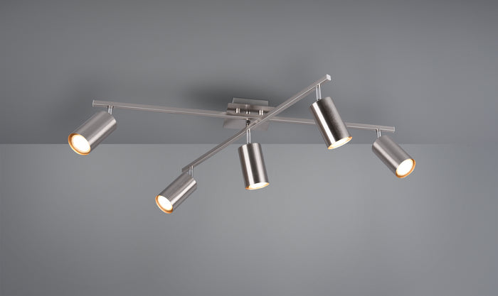 Plafoniera Soffitto 2 Barre Orientabili 5 Spots Faretti Acciaio Marley GD Trio