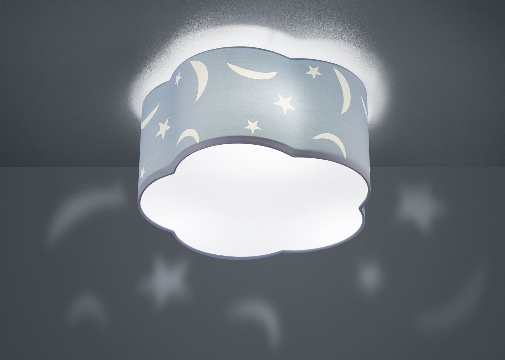 Plafoniera Soffitto Bambino Paralume Nuvola Lune e Stelle Azzurra Moony GD Trio