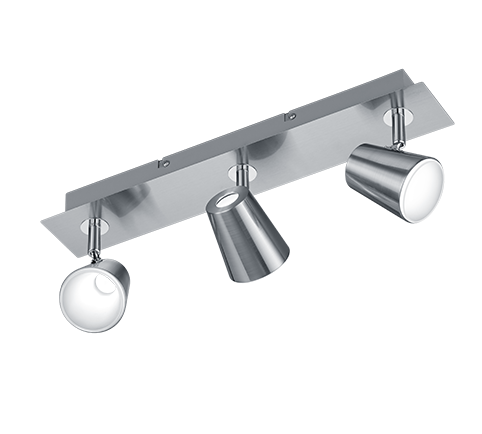 Faretti Led Parete Soffitto 3 Spots Diffusore Conico Acciaio Narcos GD Trio