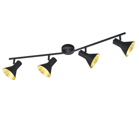 Barra 4 Spots E14 18W Stile Classico Diffusori Metallo nero Oro Nina GD Trio