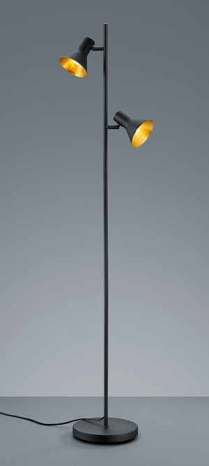 Lampada Piantana E14 18W 2 Diffusori Metallo nero Oro Nina GD Trio