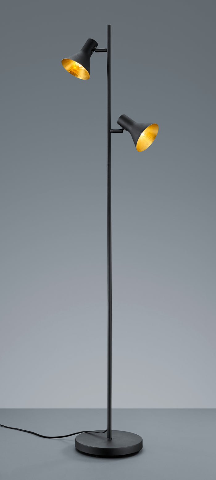 Lampada Piantana E14 18W 2 Diffusori Metallo nero Oro Nina GD Trio