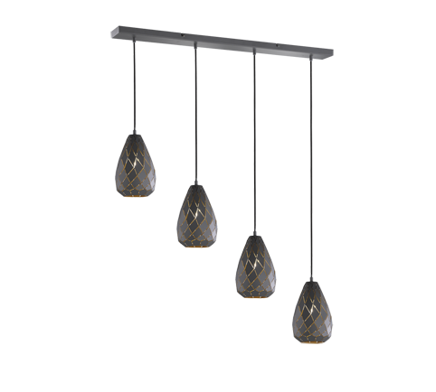 Lampada Sospensione Soffitto Interno 4 Luci Nero Oro a Rombo Onyx GD Trio