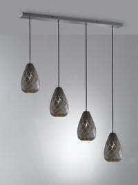 Lampada Sospensione Soffitto Interno 4 Luci Nero Oro a Rombo Onyx GD Trio