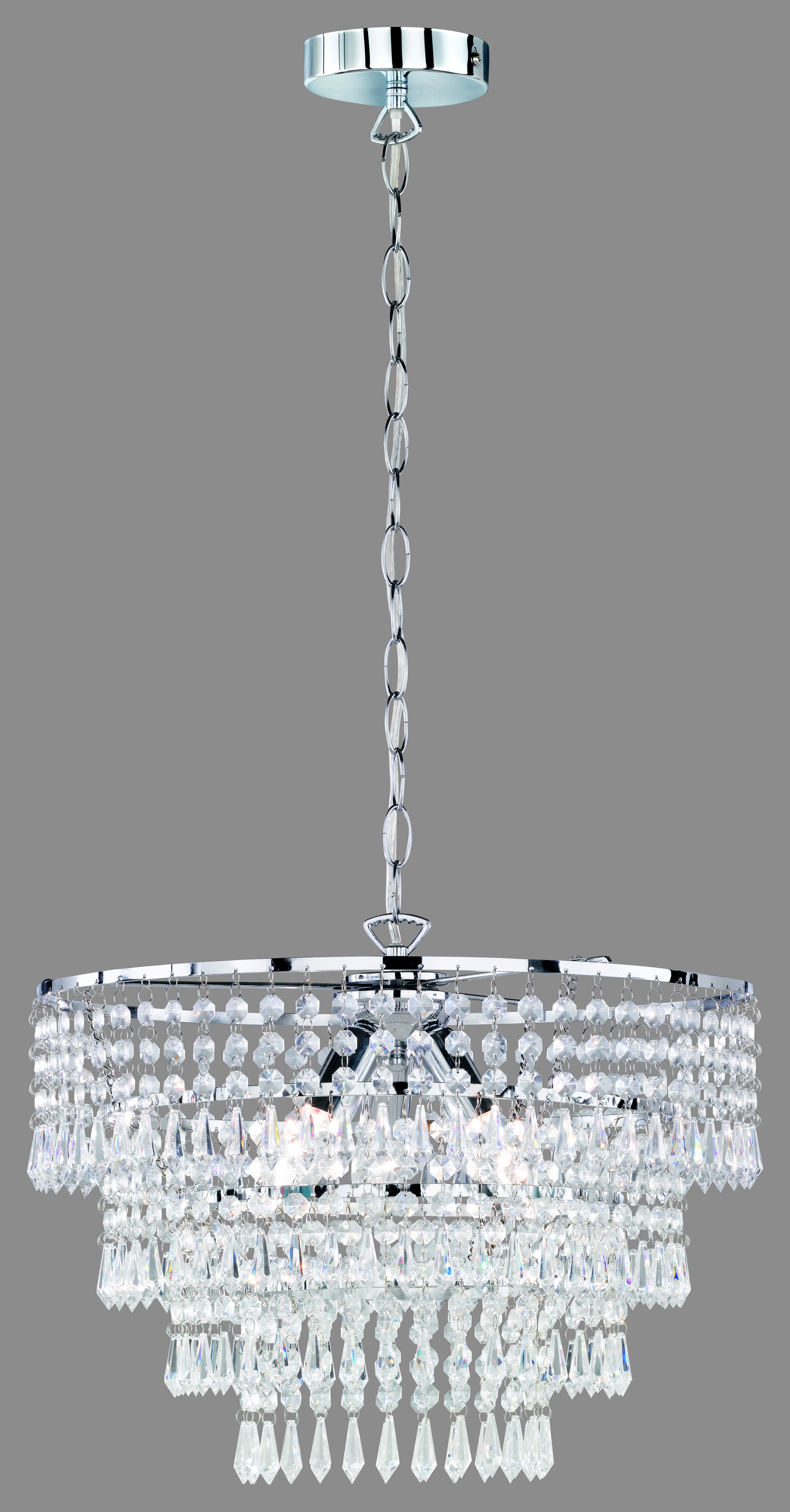 Lampada Sospensione Interno 3 Luci 40W Strass Cromo Orient GD Trio