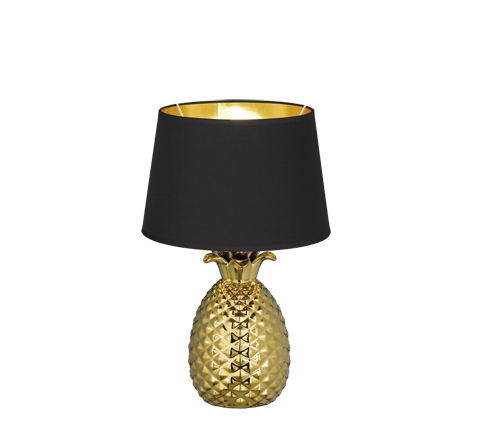 Lampada Tavolo Scrivania Ceramica Ananas Nero Oro Pineapple GD Trio