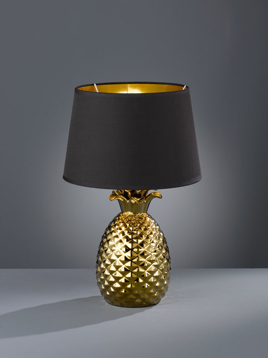 Lampada Tavolo Scrivania Ceramica Ananas Nero Oro Pineapple GD Trio