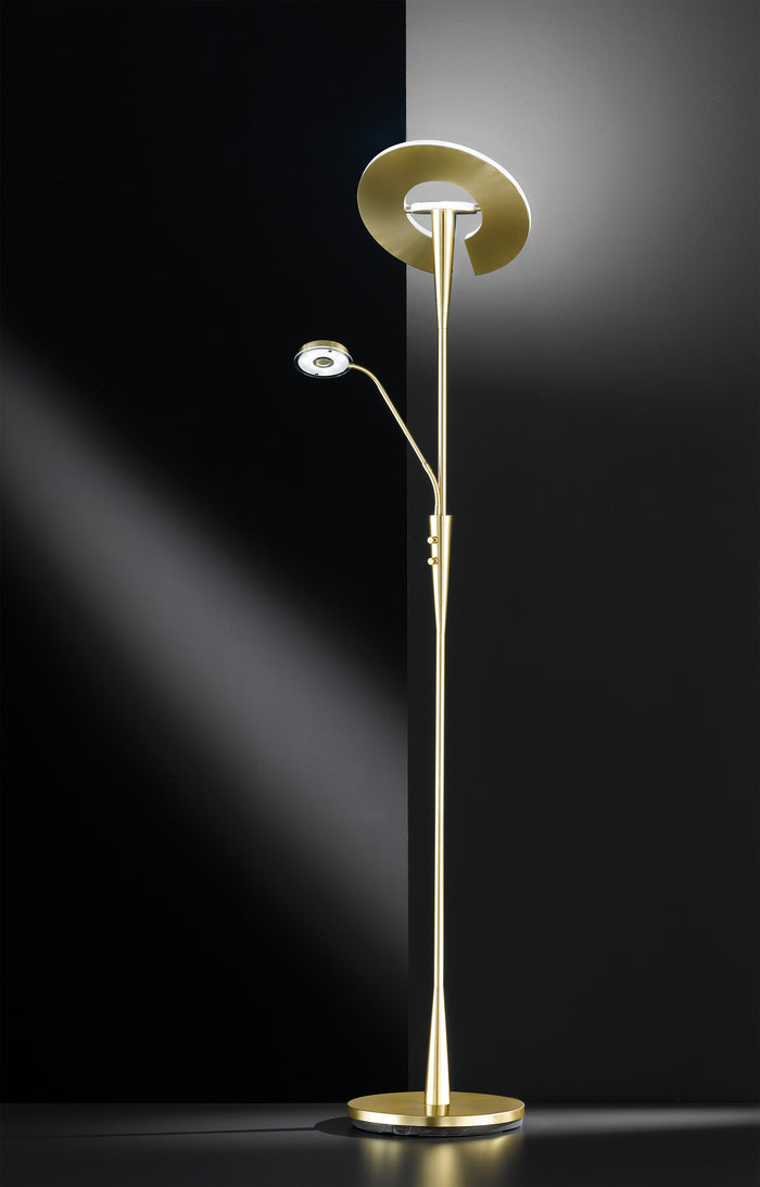 Lampada Piantana Led con Lampada Lettura Orientabile Ottone Quebec GD Trio