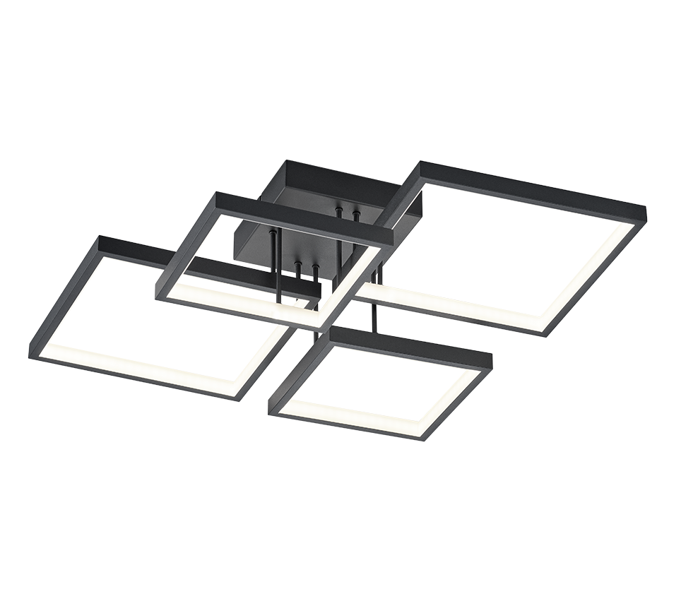 Plafoniera Led Interno 4 Quadrati Regola Intensita Nera Sorrento GD Trio