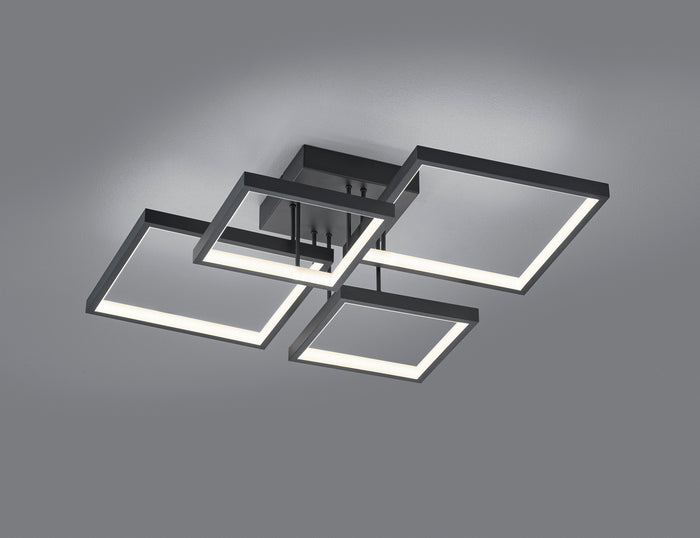 Plafoniera Led Interno 4 Quadrati Regola Intensita Nera Sorrento GD Trio